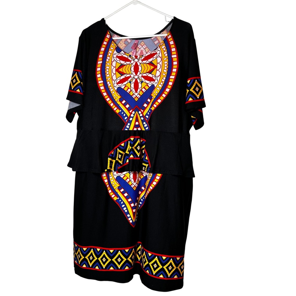 Magic Dashiki Print Tunic Dress Women 3X Boho African‎ Tribal Graphic Plus Size